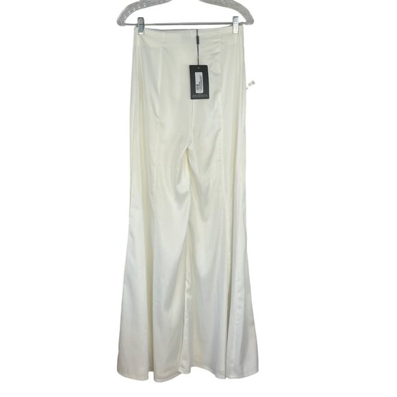 Pretty Little Thing Wide Leg Silky Pants Womens Size 6 Cream Front Tie New - Picture 2 of 11